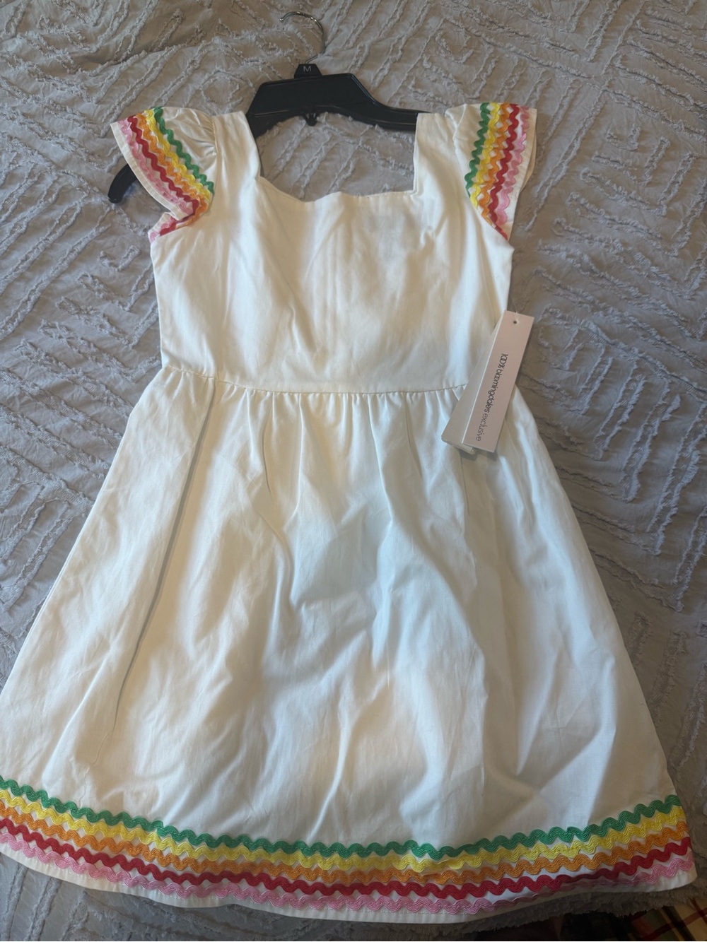 Aqua White Dress with Rainbow Rickrack Trim